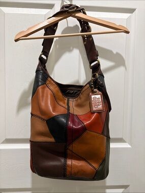 Coach Patchwork Leather Shoulder Bag - Brown, Tan, Black, Red